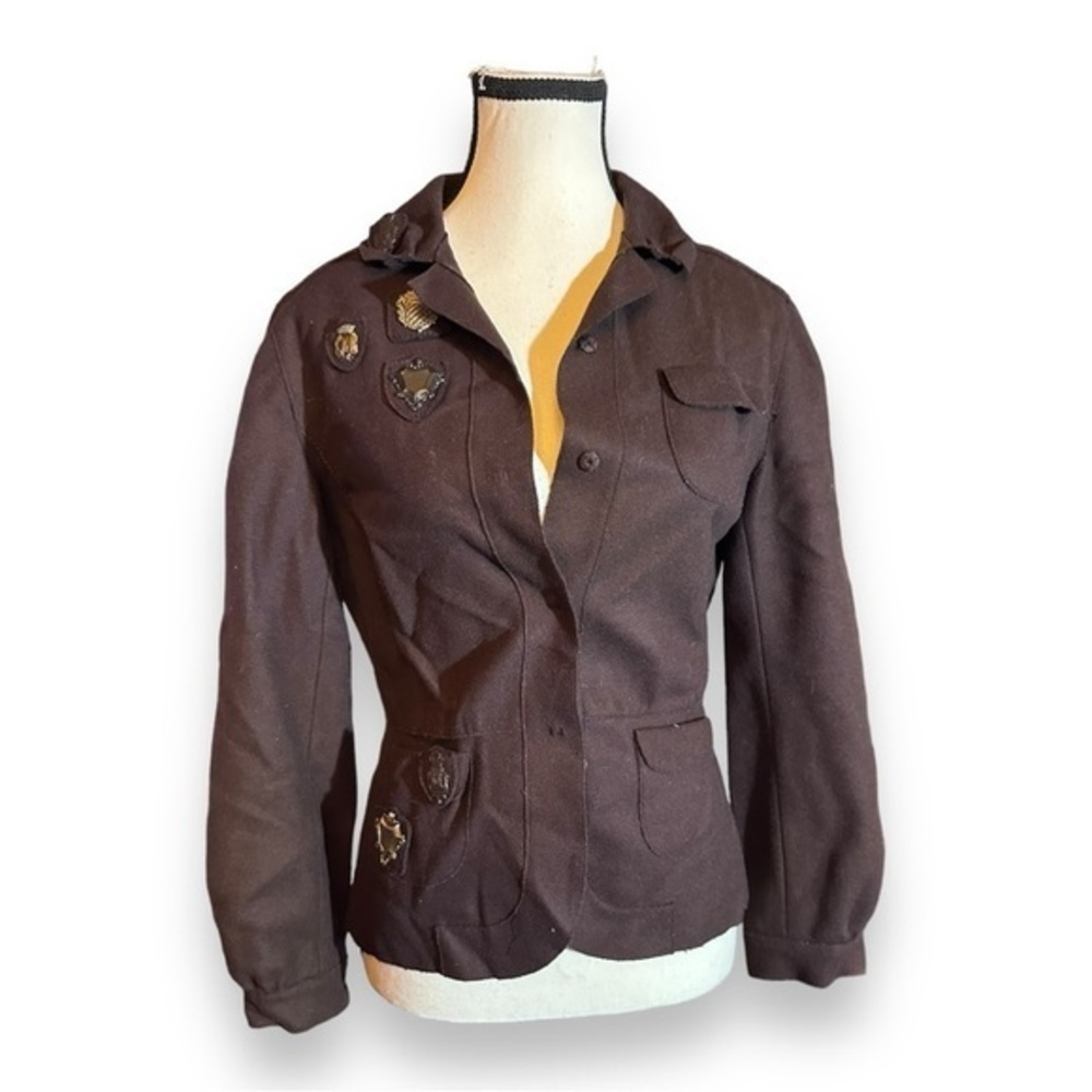 Vintage Women’s 42 Miu Miu Wool Military Blazer with Metal Insignia